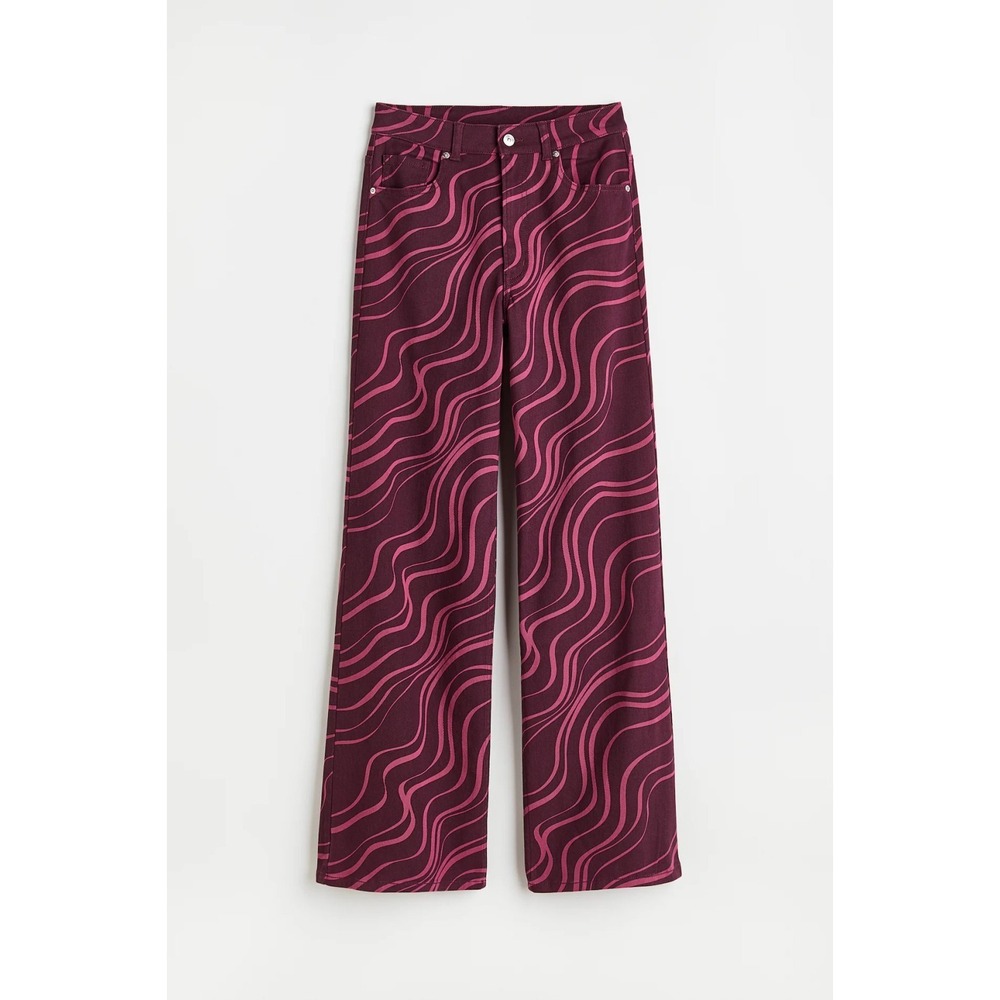 H&M Plum Purple Wavy Wide Leg High Rise Quirky Funky Fun Going Out Jeans Size 4